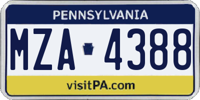 PA license plate MZA4388