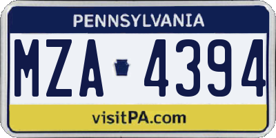 PA license plate MZA4394