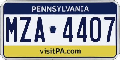 PA license plate MZA4407