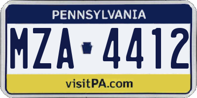 PA license plate MZA4412