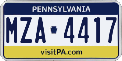 PA license plate MZA4417