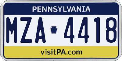 PA license plate MZA4418