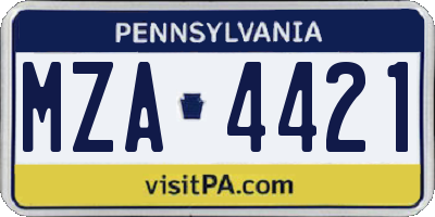 PA license plate MZA4421
