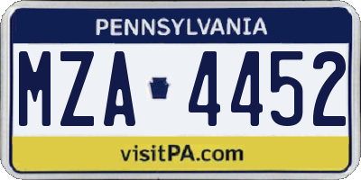 PA license plate MZA4452