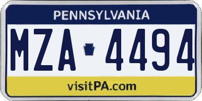 PA license plate MZA4494