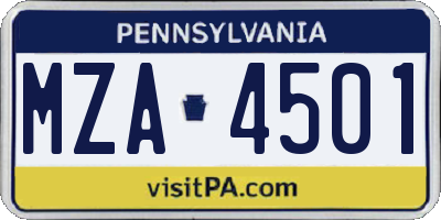 PA license plate MZA4501
