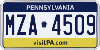 PA license plate MZA4509