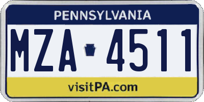 PA license plate MZA4511