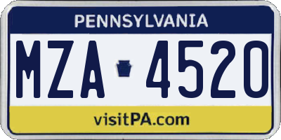 PA license plate MZA4520