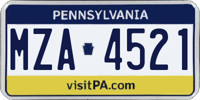 PA license plate MZA4521