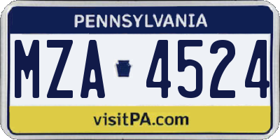 PA license plate MZA4524