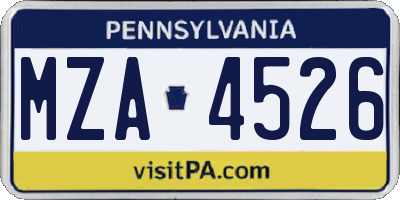 PA license plate MZA4526