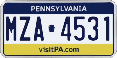 PA license plate MZA4531
