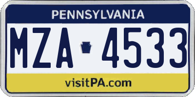 PA license plate MZA4533