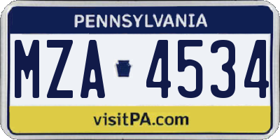 PA license plate MZA4534