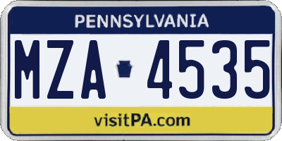 PA license plate MZA4535