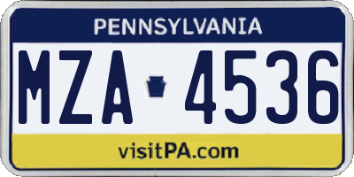 PA license plate MZA4536