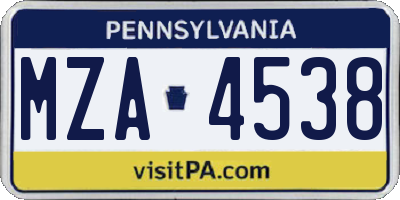 PA license plate MZA4538