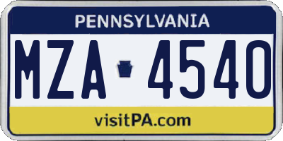 PA license plate MZA4540