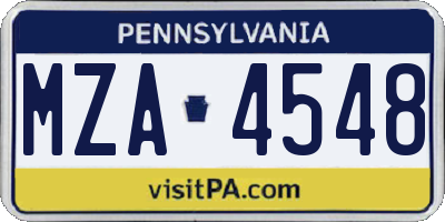 PA license plate MZA4548