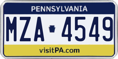 PA license plate MZA4549