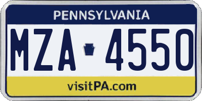 PA license plate MZA4550