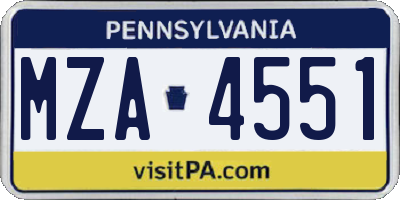 PA license plate MZA4551
