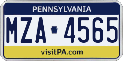 PA license plate MZA4565