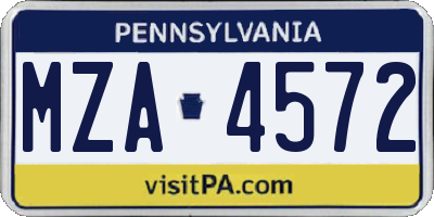 PA license plate MZA4572