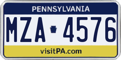 PA license plate MZA4576