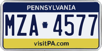 PA license plate MZA4577