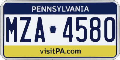 PA license plate MZA4580