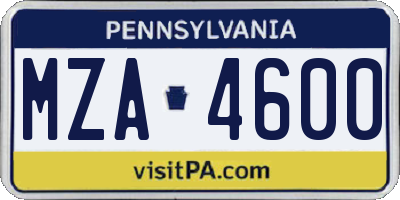 PA license plate MZA4600