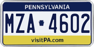 PA license plate MZA4602