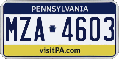 PA license plate MZA4603