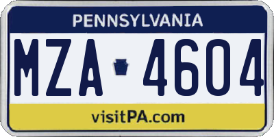 PA license plate MZA4604