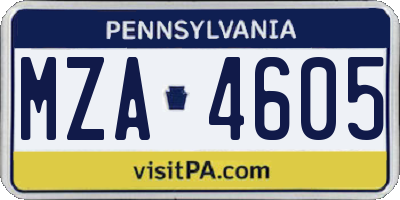 PA license plate MZA4605