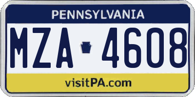 PA license plate MZA4608