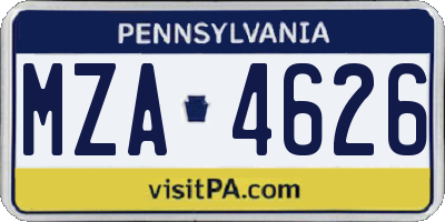 PA license plate MZA4626