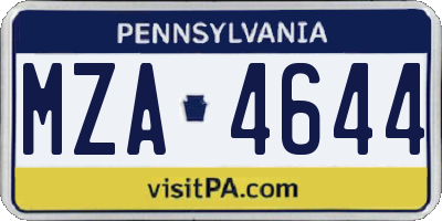 PA license plate MZA4644