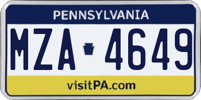 PA license plate MZA4649