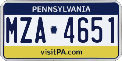 PA license plate MZA4651