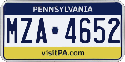 PA license plate MZA4652