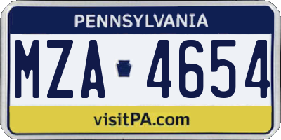 PA license plate MZA4654