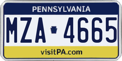PA license plate MZA4665