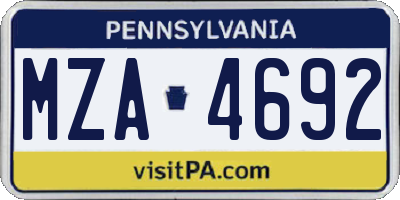 PA license plate MZA4692