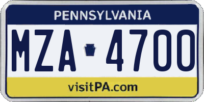PA license plate MZA4700