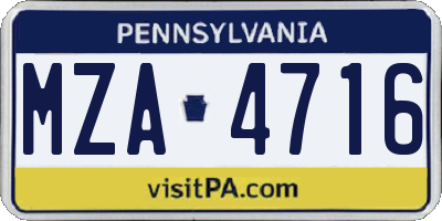 PA license plate MZA4716