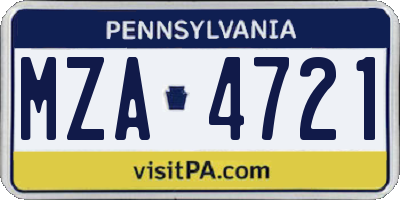 PA license plate MZA4721