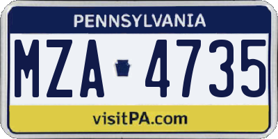 PA license plate MZA4735